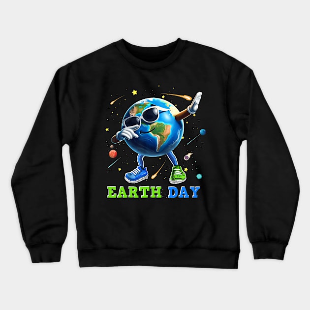 Earth Day 2024 Funny Earth Day Kids Toddler Girls Boys Dab Crewneck Sweatshirt by Mitsue Kersting